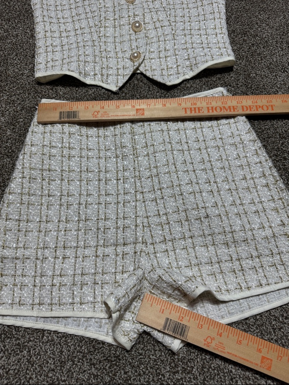 SHEIN Cream Tweed High Waist Shorts & Cropped Vest Set - Picture 2 of 11